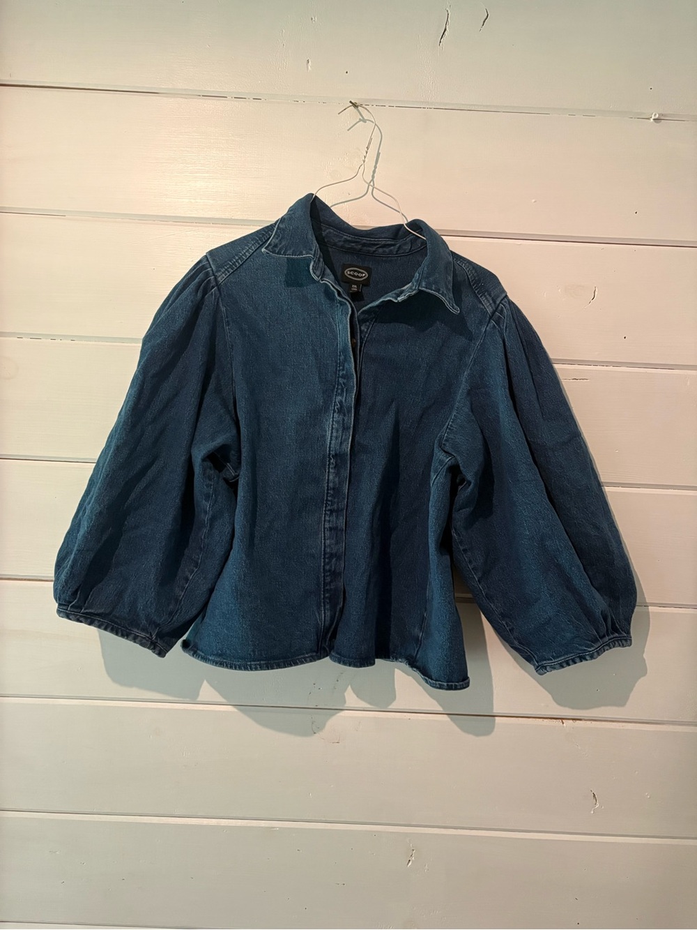 Dark Blue Denim Jacket with Balloon Sleeves